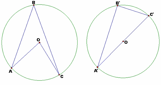 Two circles with isosceles triangles within