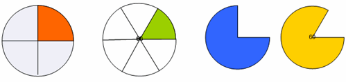 Circles broken into segments to see them as fractions
